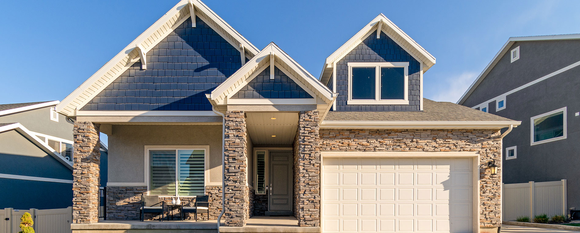 A home front view on a garage door